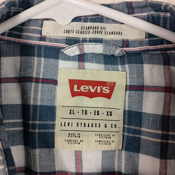 Levis Mens Short Sleeve Plaid Shirt Standard Fit XL Linen Cotton Summer Casual - Picture 3 of 6